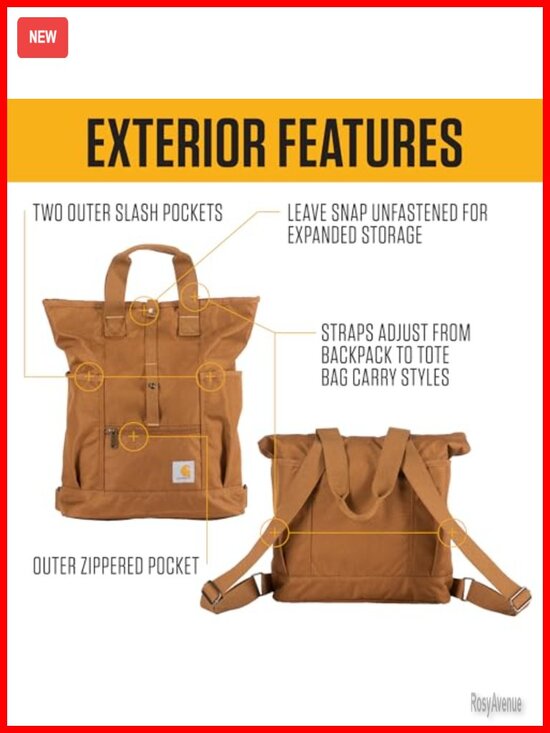 Carhartt Convertible Backpack Tote, 600 Denier Polyester, Water Resistant, main image 4